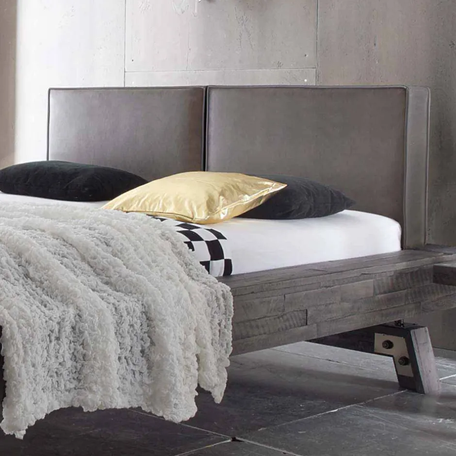 Graues Massivholzbett Firendra im Vintage Industry Style^Wohnen New