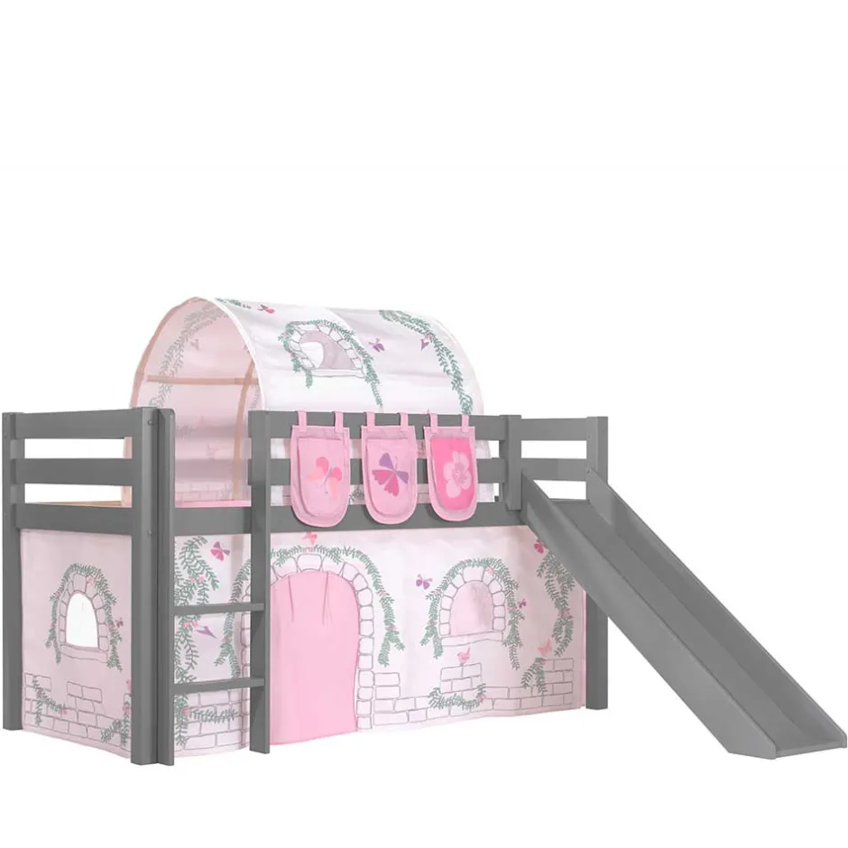 Kinder Wohnen Graues Mädchen-Hochbett mit Rutsche - Borgio