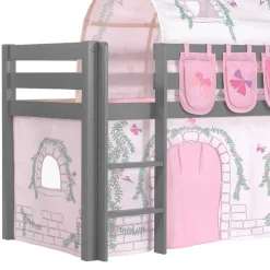 Kinder Wohnen Graues Mädchen-Hochbett mit Rutsche - Borgio