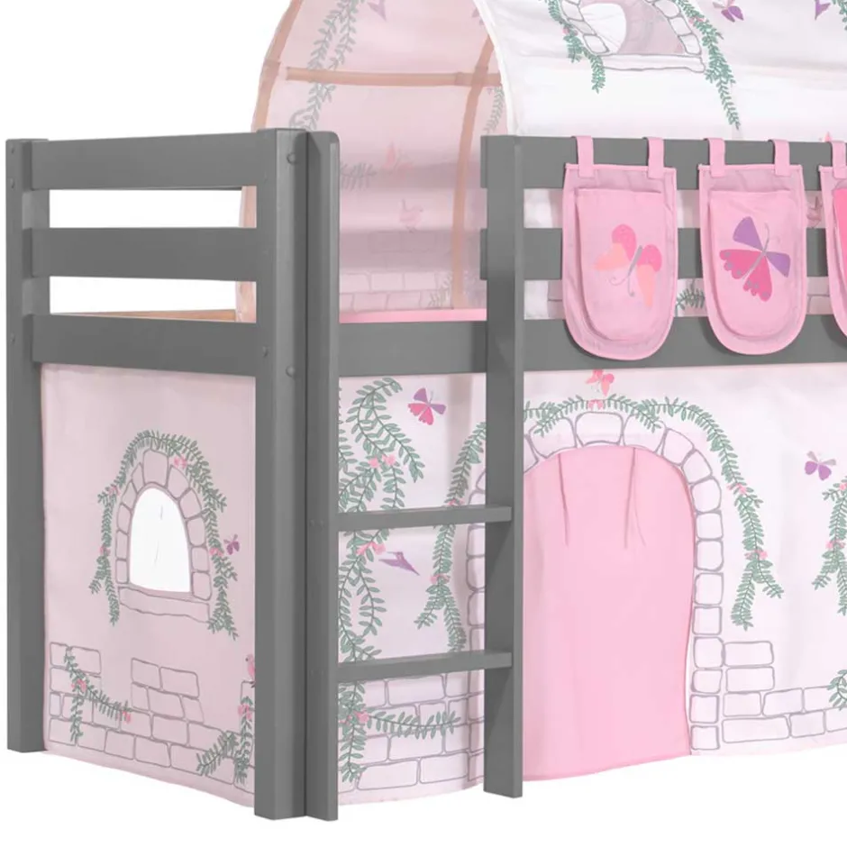 Kinder Wohnen Graues Mädchen-Hochbett mit Rutsche - Borgio