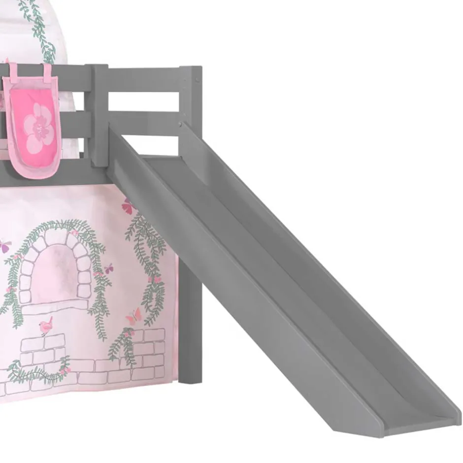 Kinder Wohnen Graues Mädchen-Hochbett mit Rutsche - Borgio