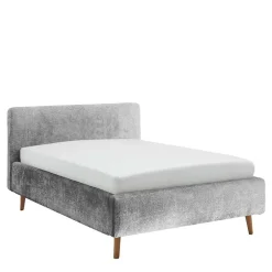 Wohnen Graues Polsterbett mit Boucle Bezug und Holzfüßen - Endrov