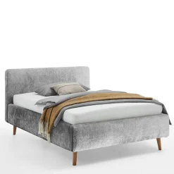 Wohnen Graues Polsterbett mit Boucle Bezug und Holzfüßen - Endrov