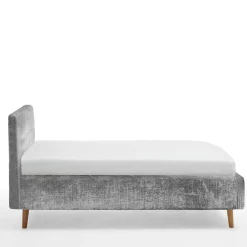 Wohnen Graues Polsterbett mit Boucle Bezug und Holzfüßen - Endrov