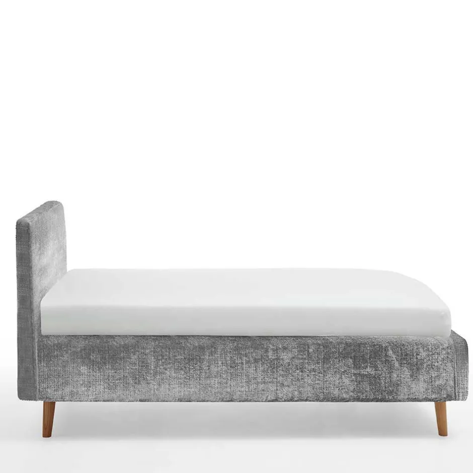 Wohnen Graues Polsterbett mit Boucle Bezug und Holzfüßen - Endrov