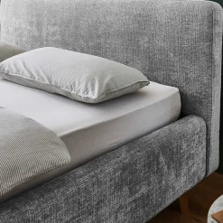 Wohnen Graues Polsterbett mit Boucle Bezug und Holzfüßen - Endrov