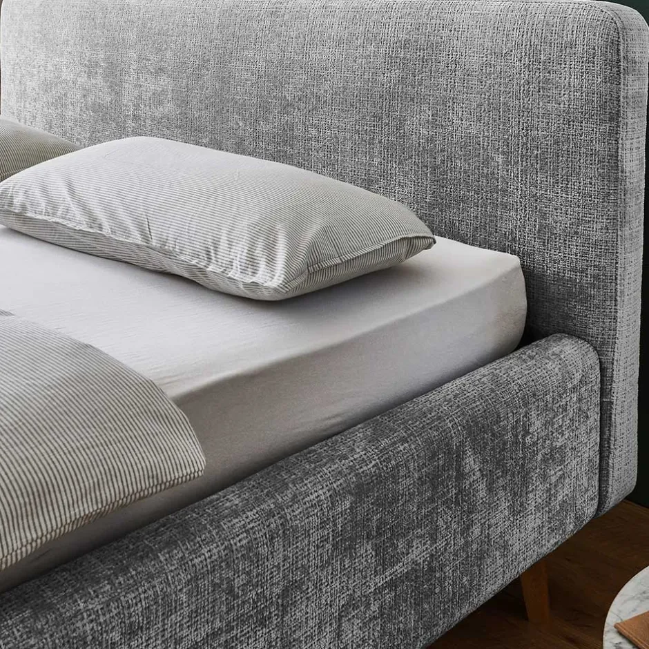 Wohnen Graues Polsterbett mit Boucle Bezug und Holzfüßen - Endrov