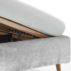 Wohnen Graues Polsterbett mit Boucle Bezug und Holzfüßen - Endrov