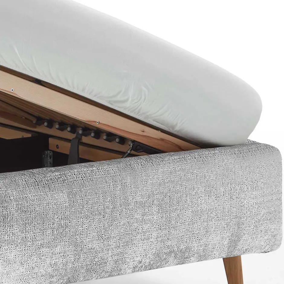 Wohnen Graues Polsterbett mit Boucle Bezug und Holzfüßen - Endrov