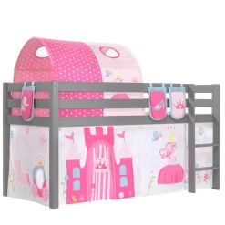 Kinder Wohnen Graues Prinzessin Hochbett mit Tunnel - Lasito