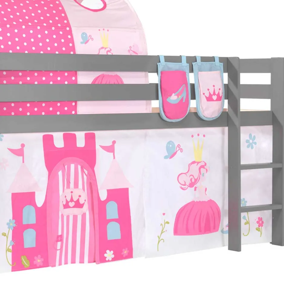 Kinder Wohnen Graues Prinzessin Hochbett mit Tunnel - Lasito