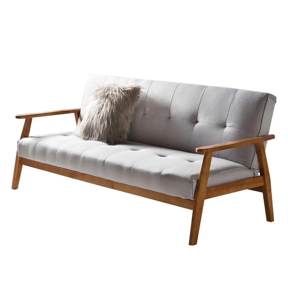 Graues Sofa mit Holzgestell Eiche - Florynn^Wohnen