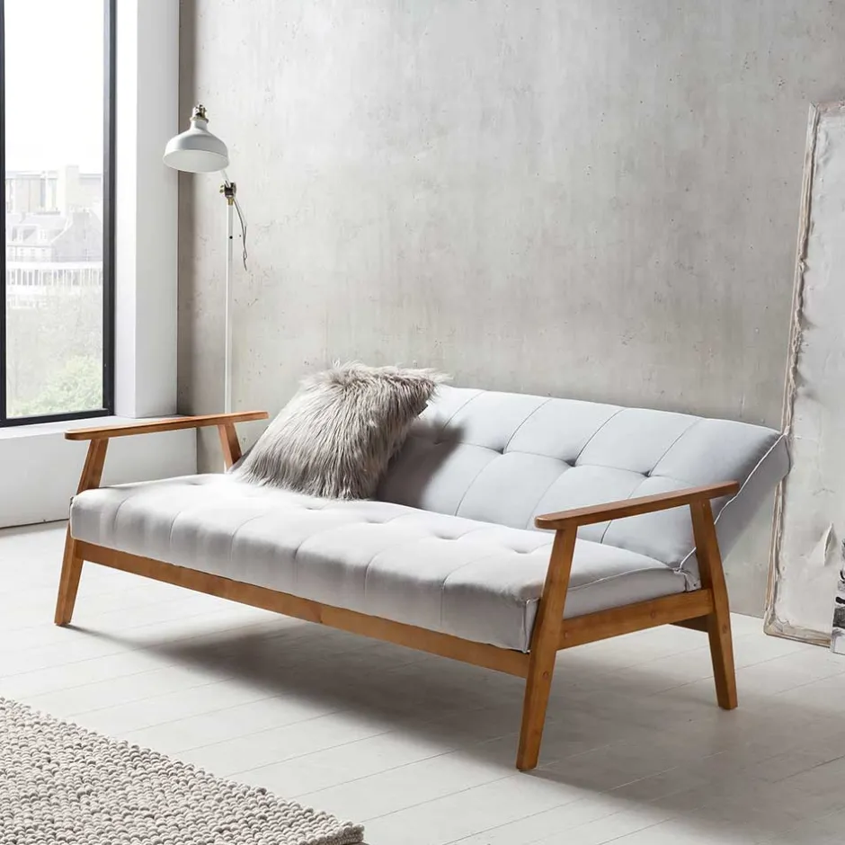 Graues Sofa mit Holzgestell Eiche - Florynn^Wohnen