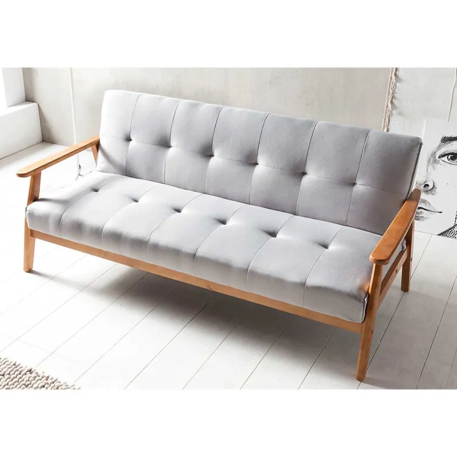 Graues Sofa mit Holzgestell Eiche - Florynn^Wohnen