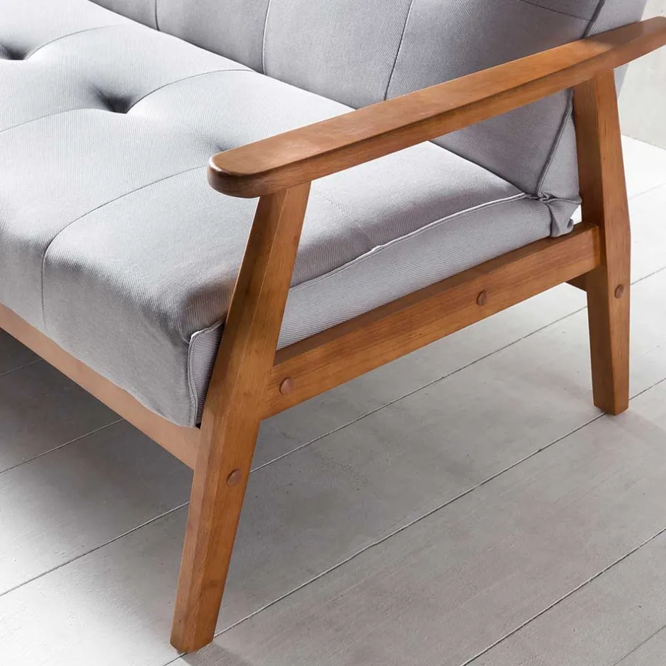 Graues Sofa mit Holzgestell Eiche - Florynn^Wohnen