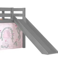 Kinder Wohnen Graues Spielbett mit Rutsche aus Kiefer massiv - Delavidu