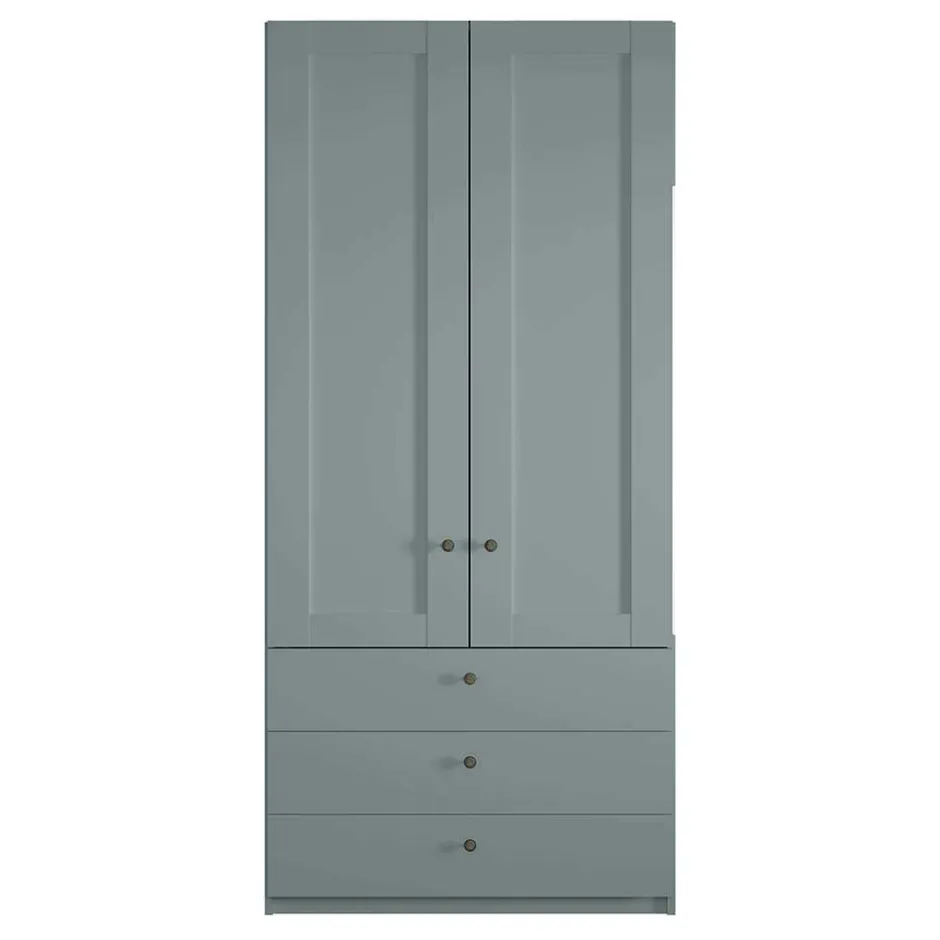 Graugrüner Kleiderschrank 2-türig mit 3 Schubladen - Rajavo^Wohnen Hot