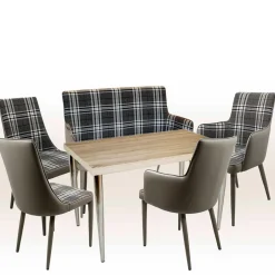 Wohnen Große Essgruppe in Grau Weiß Mervellin mit Bank (sechsteilig)