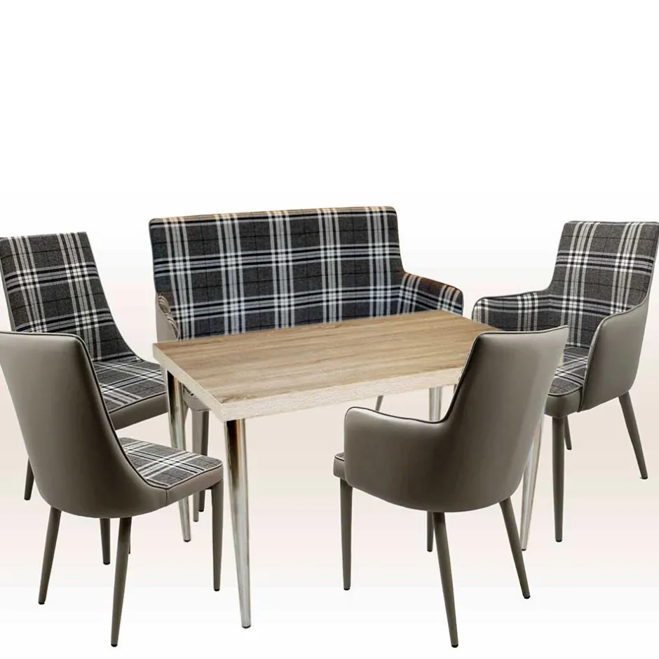 Wohnen Große Essgruppe in Grau Weiß Mervellin mit Bank (sechsteilig)