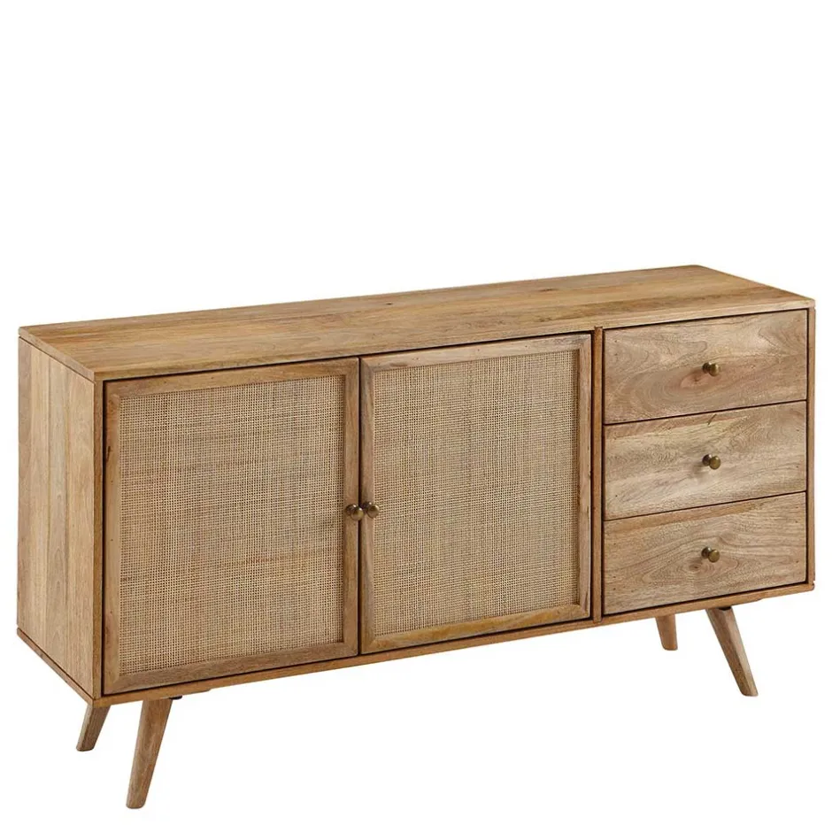 Große Kombi-Kommode aus Mangoholz & Rattan - Kanados^Wohnen Best
