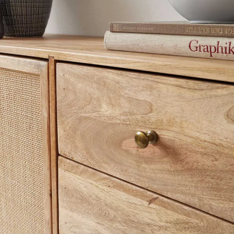 Große Kombi-Kommode aus Mangoholz & Rattan - Kanados^Wohnen Best