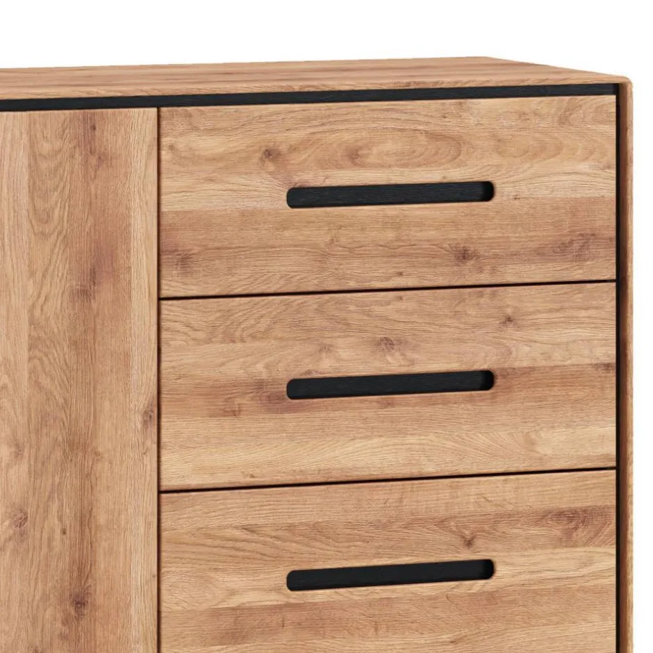 Wohnen Große Kombi-Kommode in Wildeiche mit Schwarz - Shipper