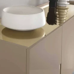 Wohnen Große Kommode in Taupe mit Spiegel in Bronze - Fashiona