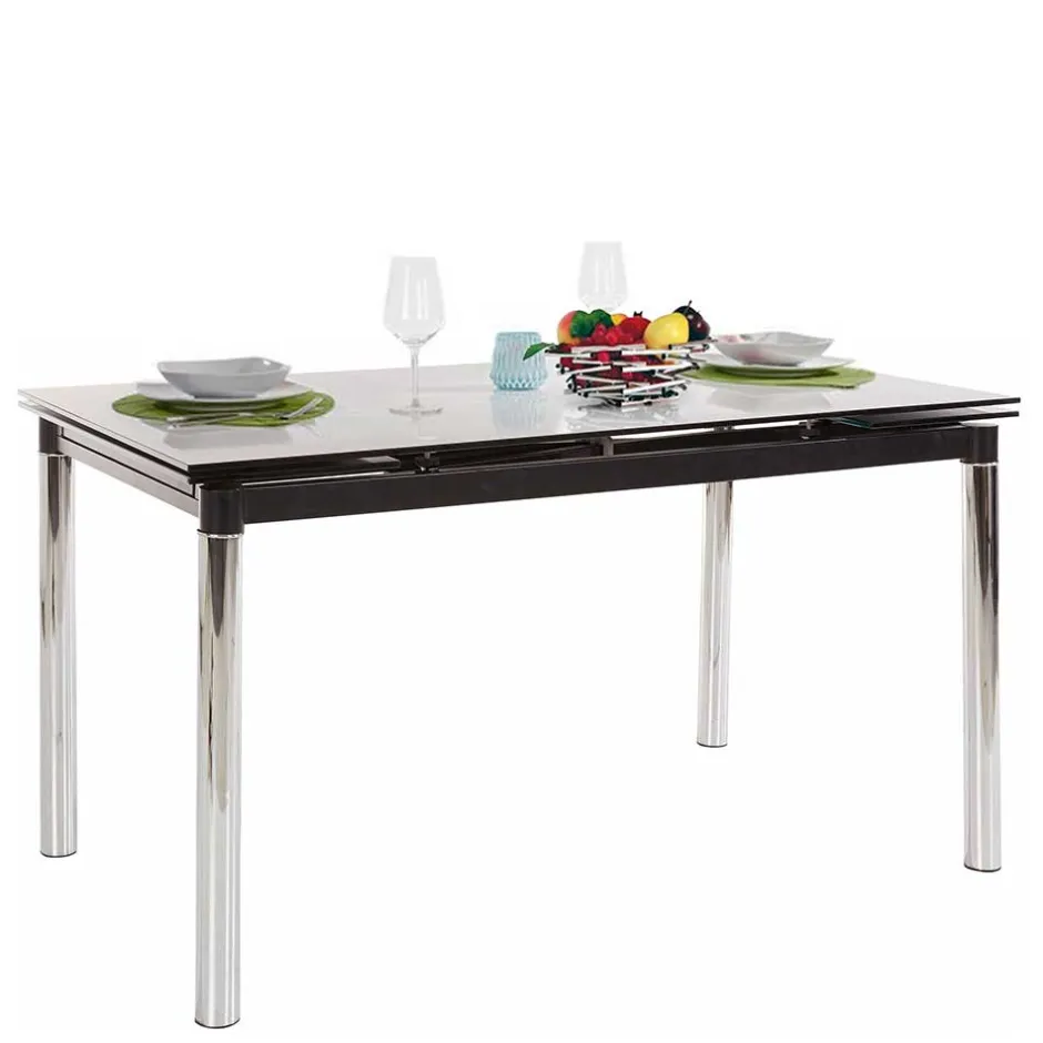 Großer Ausziehtisch aus Schwarzglas & Chrom - Tedyra^Wohnen