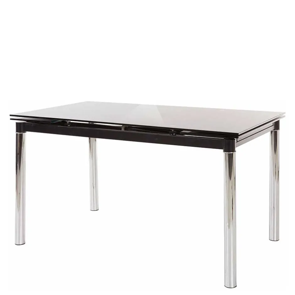Großer Ausziehtisch aus Schwarzglas & Chrom - Tedyra^Wohnen
