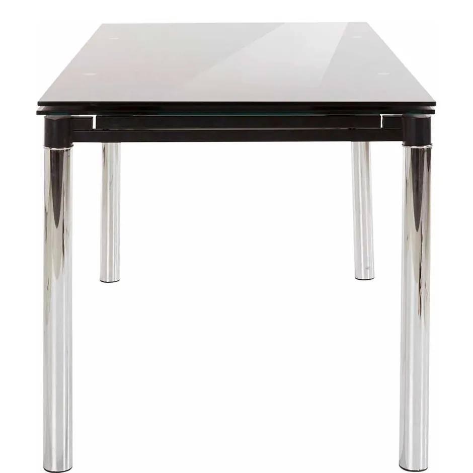Großer Ausziehtisch aus Schwarzglas & Chrom - Tedyra^Wohnen