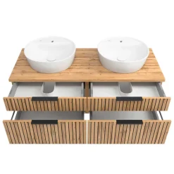 Großer Waschplatz mit 2 Becken & Badschränke - Crystoga (vierteilig)^Wohnen Online