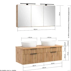 Großer Waschplatz mit 2 Becken & Badschränke - Crystoga (vierteilig)^Wohnen Online