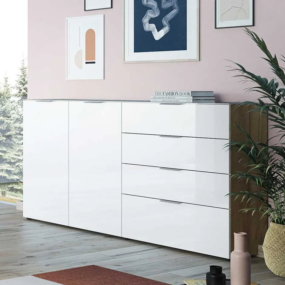 Wohnen Großes Sideboard in Wildeiche & Weiß - Riodna