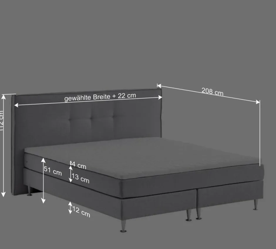 Wohnen H3 Boxspringbett in Hellgrau Stoff & Chrom - Tuwedia