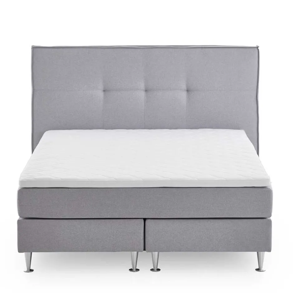 Wohnen H3 Boxspringbett in Hellgrau Stoff & Chrom - Tuwedia