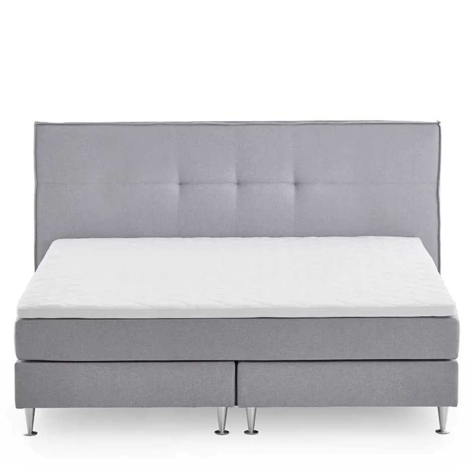 Wohnen H3 Boxspringbett in Hellgrau Stoff & Chrom - Tuwedia