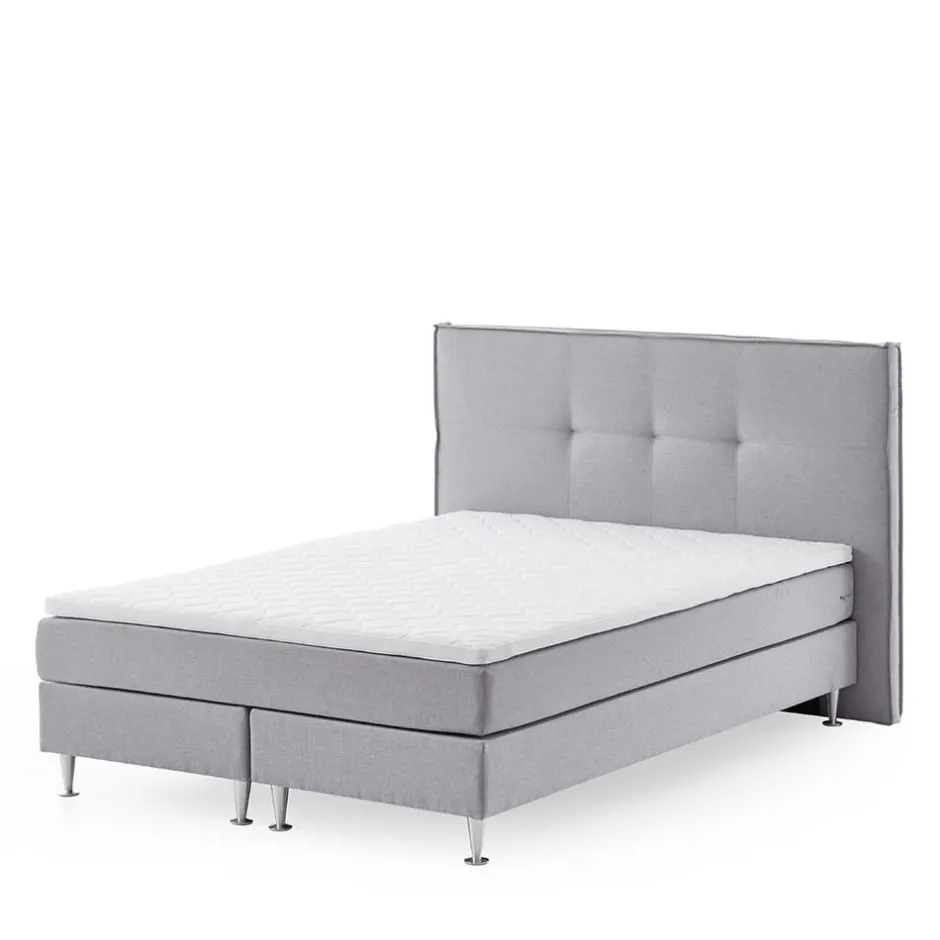 Wohnen H3 Boxspringbett in Hellgrau Stoff & Chrom - Tuwedia