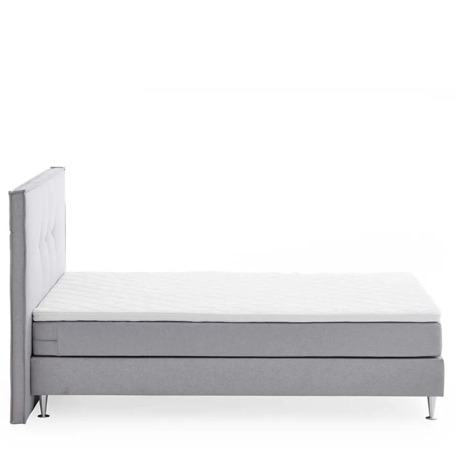Wohnen H3 Boxspringbett in Hellgrau Stoff & Chrom - Tuwedia