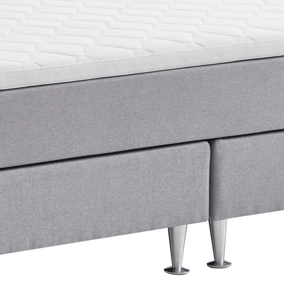 Wohnen H3 Boxspringbett in Hellgrau Stoff & Chrom - Tuwedia
