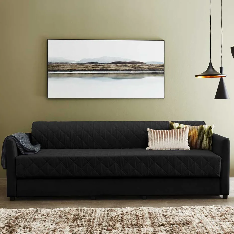 Wohnen H2 Schlafcouch mit Topper in Schwarz Stoff - Casmanian