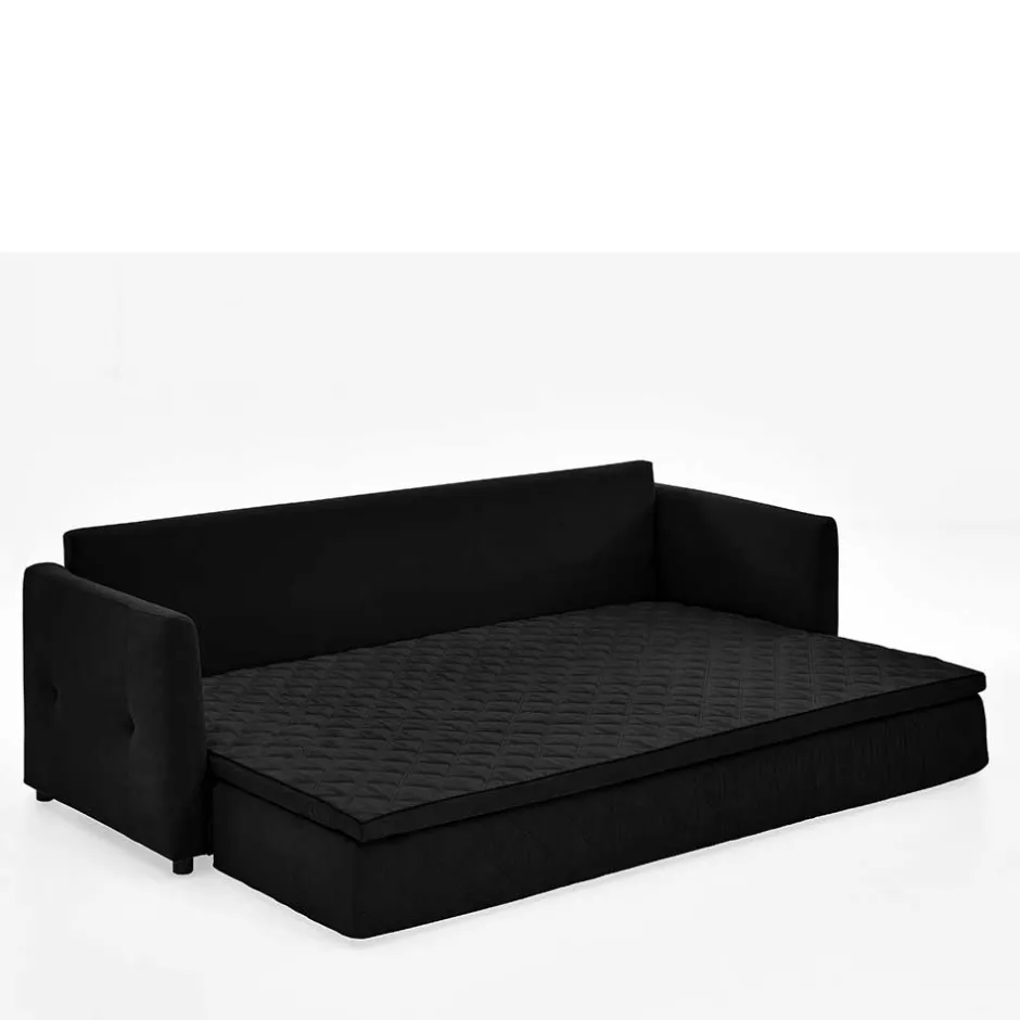 Wohnen H2 Schlafcouch mit Topper in Schwarz Stoff - Casmanian