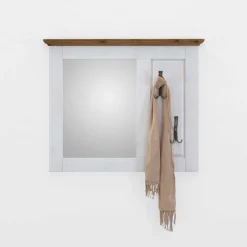 Wohnen Haken Spiegel Lugon in Weiß und Kiefer Laugenfarbig