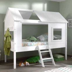 Kinder Wohnen Halbhohes Hausbett für Kinder in Weiß - Tabitana