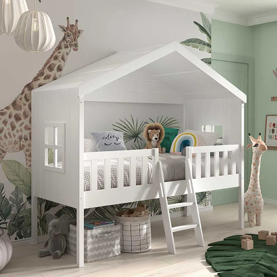 Halbhohes Hausbett in Weiß lackiert - Kumaria^Wohnen Discount