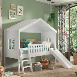 Kinder Wohnen Halbhohes Hausbett mit Rutsche & Leiter - Coreen