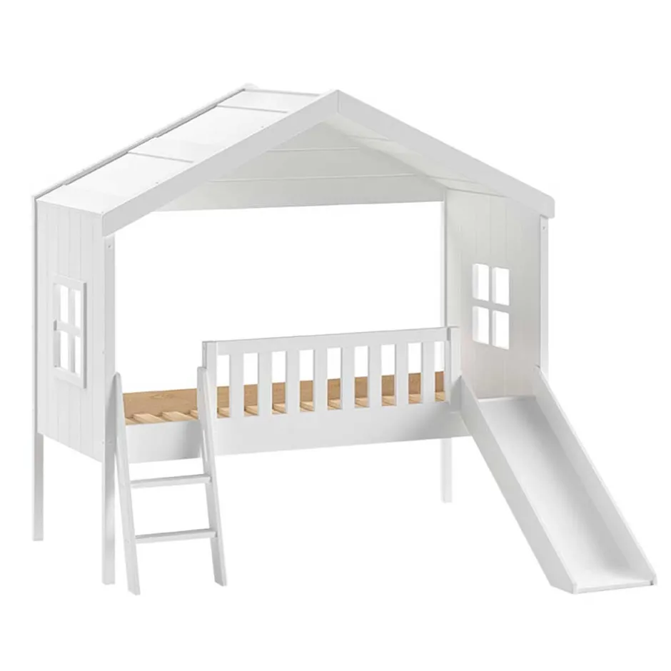 Kinder Wohnen Halbhohes Hausbett mit Rutsche & Leiter - Coreen