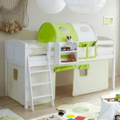 Kinder Wohnen Halbhohes Kiefernholz Kinderbett in Weiß - Camelo