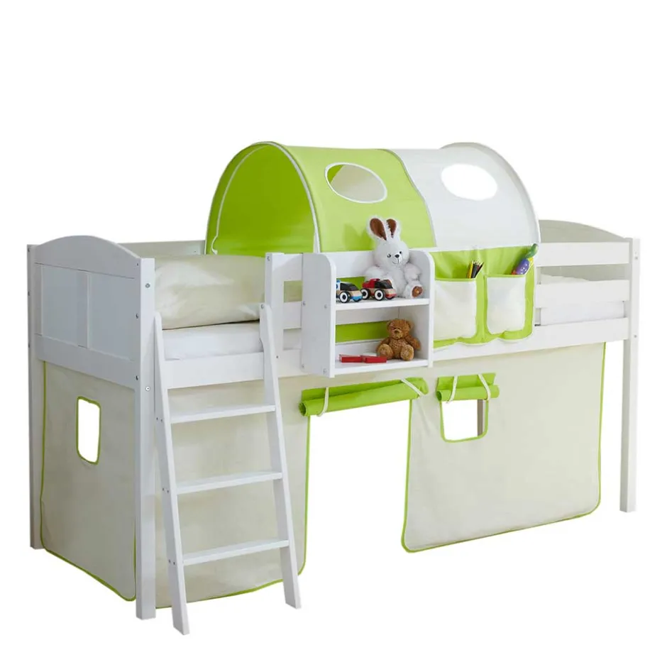 Kinder Wohnen Halbhohes Kiefernholz Kinderbett in Weiß - Camelo