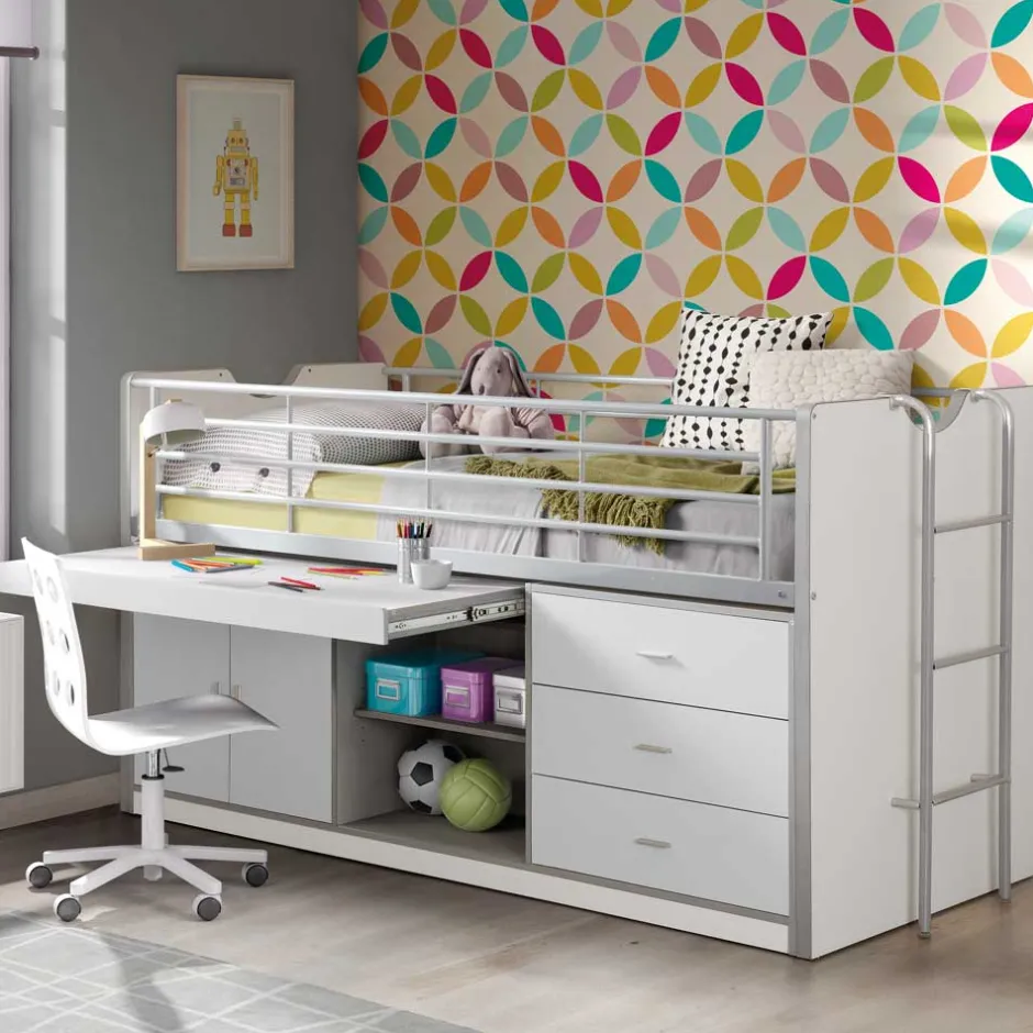 Kinder Wohnen Halbhohes Kinderbett Boro in Weiß