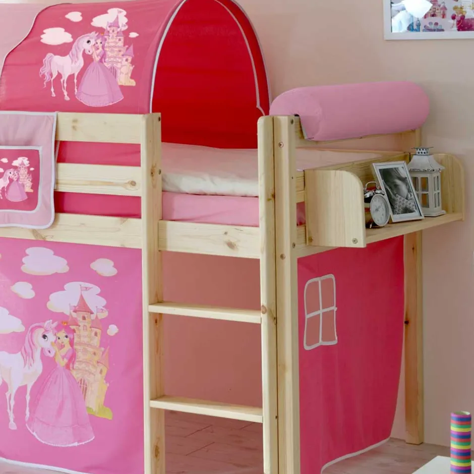 Kinder Wohnen Halbhohes Kinderbett Wonder mit Vorhang im Prinzessin Design